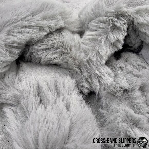FUZZY FAUX BUNNY FUR CROSS BAND SLIPPERS IN GREY NON-SLIP SIZE MEDIUM 5.5 - 6.5 - Picture 4 of 14